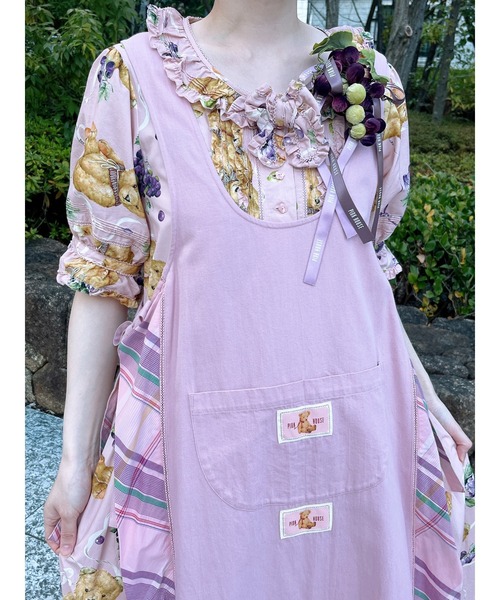 ピンクハウス リボンテディ柄スカート 前開き ペチコート ティアード