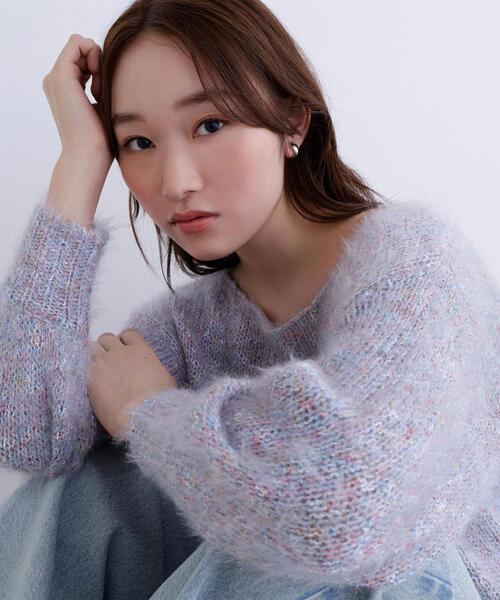 NATURAL BEAUTY BASIC（ナチュラルビューティーベーシック）の「◇ミックスカラーヘアリーニット（ニット/セーター・レディース・ベージュ/グレー/ブルー・FREE）」の3枚目の写真