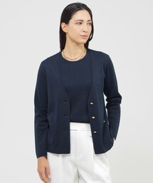 美品 ポールスチュアート 6 ネイビー ノーカラージャケット ウール混合 Paul Stuart｜ポール・スチュアートのノーカラージャケット