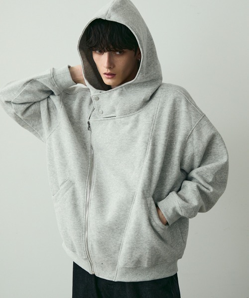 セール】Oversized Asymmetric Zip Hoodie / オーバーサイズアシメ