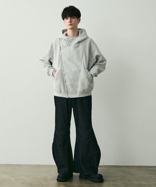 セール】Oversized Asymmetric Zip Hoodie / オーバーサイズアシメ