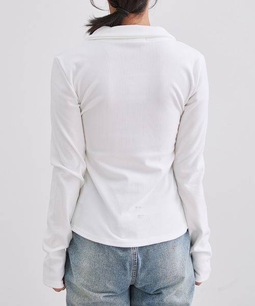 Lace Ladies(レースレディース)の「メタル ボタン ポケット付き リブ トップス(Tシャツ/カットソー・レディース・ホワイト/グレー・S/M/XL)」の17枚目の写真
