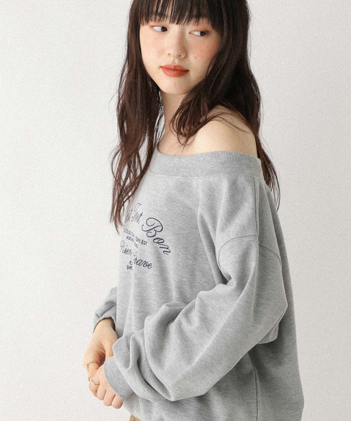 Heather（ヘザー）の「ワンショルロゴ裏毛スウェット　590572（スウェット・レディース・グレー/オートミール/ネイビー/ピンク・FREE）」の2枚目の写真
