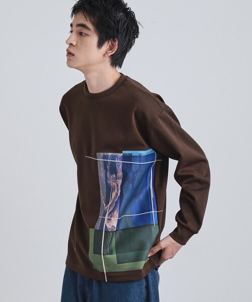 tk.TAKEO KIKUCHI（ティーケータケオキクチ）の「長袖 サイドスタックプリントカットソー（Tシャツ/カットソー・メンズ・ブラウン系その他/ブラック/ホワイト・02/03）」の3枚目の写真