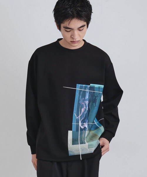 tk.TAKEO KIKUCHI（ティーケータケオキクチ）の「長袖 サイドスタックプリントカットソー（Tシャツ/カットソー・メンズ・ブラウン系その他/ブラック/ホワイト・02/03）」の2枚目の写真