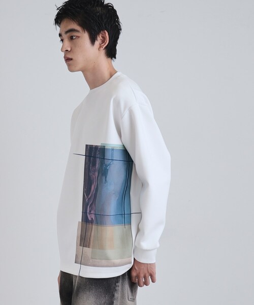 tk.TAKEO KIKUCHI（ティーケータケオキクチ）の「長袖 サイドスタックプリントカットソー（Tシャツ/カットソー・メンズ・ブラウン系その他/ブラック/ホワイト・02/03）」の5枚目の写真