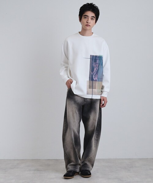 tk.TAKEO KIKUCHI（ティーケータケオキクチ）の「長袖 サイドスタックプリントカットソー（Tシャツ/カットソー・メンズ・ブラウン系その他/ブラック/ホワイト・02/03）」の6枚目の写真