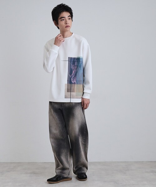 tk.TAKEO KIKUCHI（ティーケータケオキクチ）の「長袖 サイドスタックプリントカットソー（Tシャツ/カットソー・メンズ・ブラウン系その他/ブラック/ホワイト・02/03）」の7枚目の写真