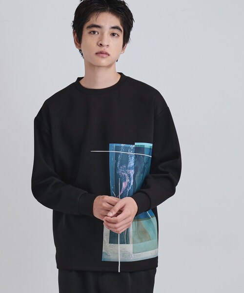 tk.TAKEO KIKUCHI（ティーケータケオキクチ）の「長袖 サイドスタックプリントカットソー（Tシャツ/カットソー・メンズ・ブラウン系その他/ブラック/ホワイト・02/03）」の9枚目の写真