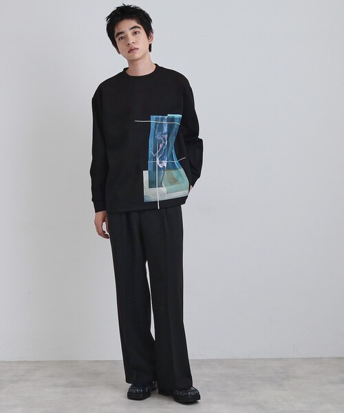 tk.TAKEO KIKUCHI（ティーケータケオキクチ）の「長袖 サイドスタックプリントカットソー（Tシャツ/カットソー・メンズ・ブラウン系その他/ブラック/ホワイト・02/03）」の11枚目の写真