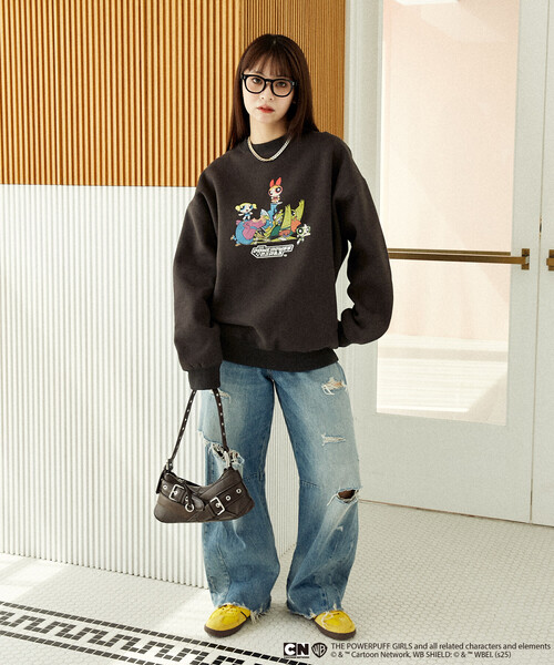 PUBLUX（パブリュクス）の「PUBLUX/パブリュクス 【THE POWERPUFF GIRLS】パワーパフ ガールズ フロントアート クルーネックスウェット　限定展開（スウェット・レディース・チャコールグレー/グレー・ﾌﾘ-）」の7枚目の写真