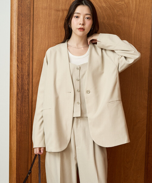 セール】限定展開 ソフトタッチ ツイル ノーカラー ジャケット