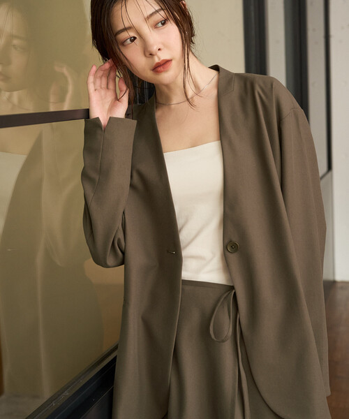 セール】限定展開 ソフトタッチ ツイル ノーカラー ジャケット