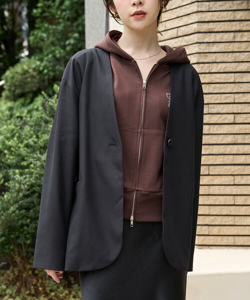 変形ジャケット セール】限定展開 ソフトタッチ ツイル ノーカラー ジャケット