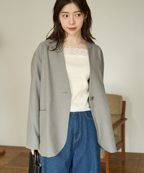 セール】限定展開 ソフトタッチ ツイル ノーカラー ジャケット