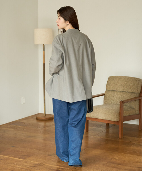 セール】限定展開 ソフトタッチ ツイル ノーカラー ジャケット