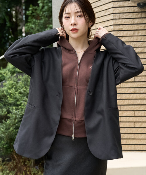 【パンツセット購入】ノーカラージャケット ブラック ストレッチノーカラージャケット/セットアップ対応可【洗える