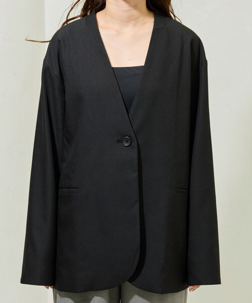 セール】限定展開 ソフトタッチ ツイル ノーカラー ジャケット
