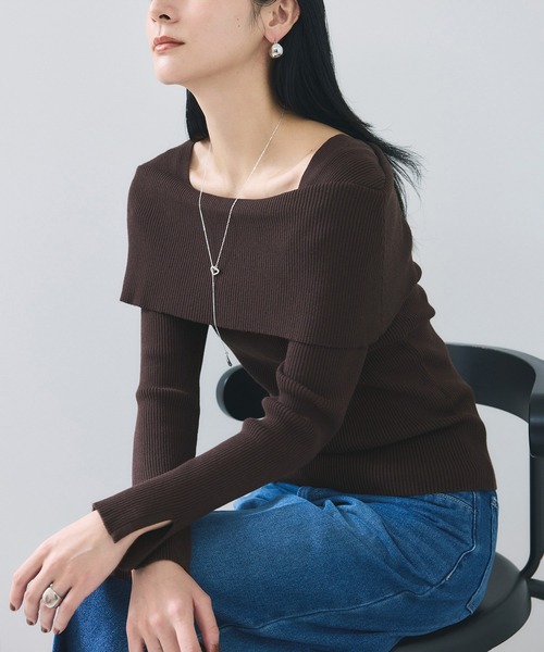 VIS（ビス）の「オフショルダーモチモチリブニット（ニット/セーター・レディース・ブラック/ダークブラウン/グレー/オフホワイト/グリーン系その他・FREE）」の4枚目の写真