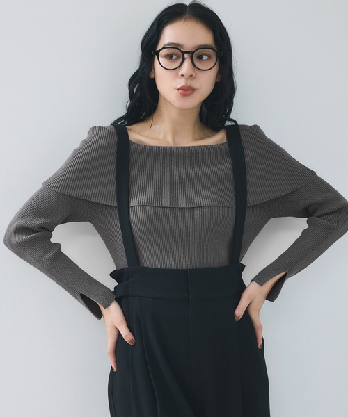 VIS（ビス）の「オフショルダーモチモチリブニット（ニット/セーター・レディース・ブラック/ダークブラウン/グレー/オフホワイト/グリーン系その他・FREE）」の8枚目の写真