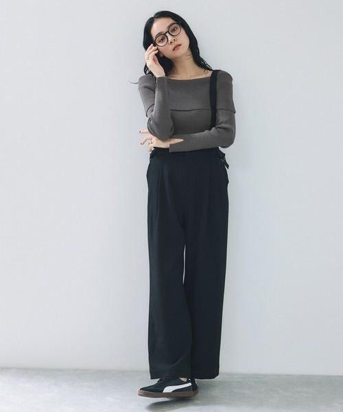 VIS（ビス）の「オフショルダーモチモチリブニット（ニット/セーター・レディース・ブラック/ダークブラウン/グレー/オフホワイト/グリーン系その他・FREE）」の6枚目の写真