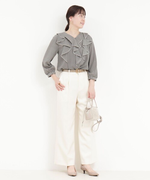 MICO COULIER（ミコクリエ）の「ジョーゼットフリルブラウス（シャツ/ブラウス・レディース・ホワイト系その他/ネイビー/モカ/ライトグレー・38）」の5枚目の写真