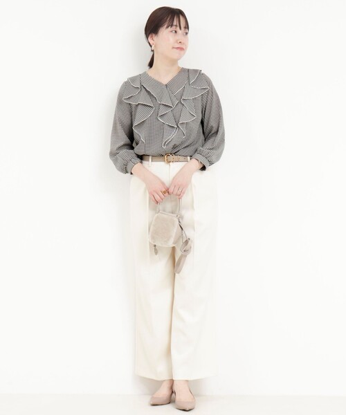 MICO COULIER（ミコクリエ）の「ジョーゼットフリルブラウス（シャツ/ブラウス・レディース・ホワイト系その他/ネイビー/モカ/ライトグレー・38）」の6枚目の写真