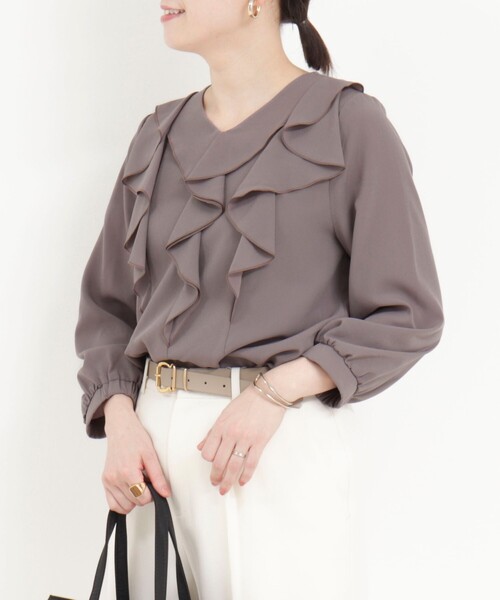 MICO COULIER（ミコクリエ）の「ジョーゼットフリルブラウス（シャツ/ブラウス・レディース・ホワイト系その他/ネイビー/モカ/ライトグレー・38）」の20枚目の写真