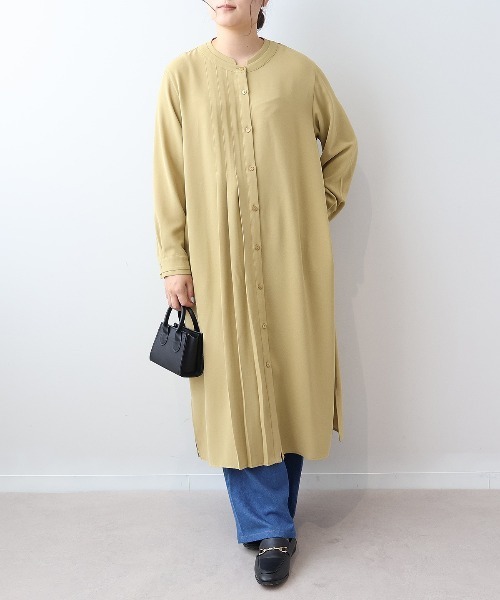 MB mint breeze（エムビーミントブリーズ）の「【L～5L 大きいサイズ】バンドカラーアシメプリーツワンピース（ワンピース・レディース・ネイビー/カーキ・LL/3L/4L/5L）」の2枚目の写真