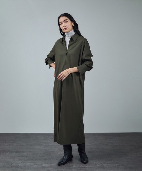 SALON adam et rope'（サロン アダム エ ロペ）の「ミルドジャージシャツワンピース（ワンピース・レディース・カーキ/ブラック・FREE）」の6枚目の写真