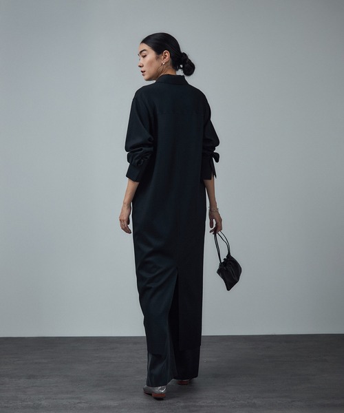 SALON adam et rope'（サロン アダム エ ロペ）の「ミルドジャージシャツワンピース（ワンピース・レディース・カーキ/ブラック・FREE）」の7枚目の写真