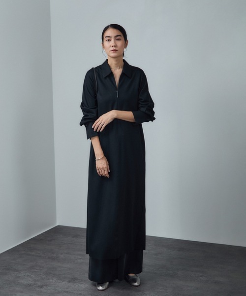 SALON adam et rope'（サロン アダム エ ロペ）の「ミルドジャージシャツワンピース（ワンピース・レディース・カーキ/ブラック・FREE）」の8枚目の写真