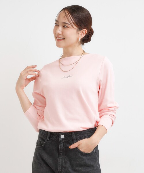 DRESKIP(ドレスキップ)の「【S-LL】お顔周りを美しく見せる ボートネックロンT(Tシャツ/カットソー・レディース・ホワイト系1/ダークブラウン系/ブラック系1/ピンク系2・01/02/03/04)」の9枚目の写真