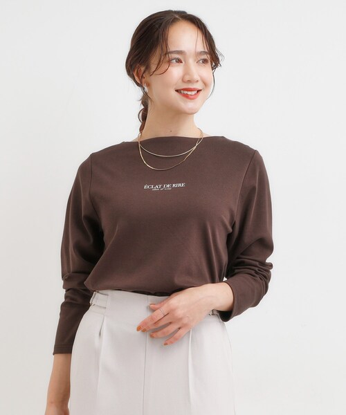 DRESKIP(ドレスキップ)の「【S-LL】お顔周りを美しく見せる ボートネックロンT(Tシャツ/カットソー・レディース・ホワイト系1/ダークブラウン系/ブラック系1/ピンク系2・01/02/03/04)」の22枚目の写真