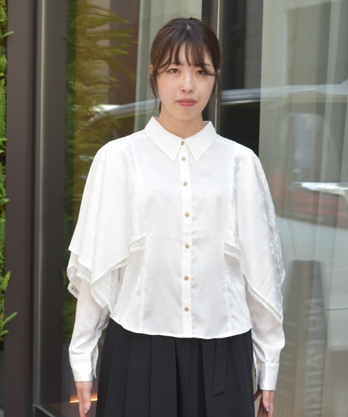 axes femme(アクシーズファム)の「ケープ風フレアジャカードブラウス(シャツ/ブラウス・レディース・ブラック/ホワイト/ネイビー・FREE)」の6枚目の写真