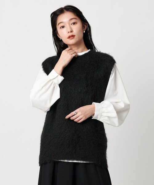 最終値下げ＜MARW UNITED ARROWS＞シャギーニットベスト ブラック セール】＜MARW UNITED ARROWS＞シャギー ニットベスト（ベスト