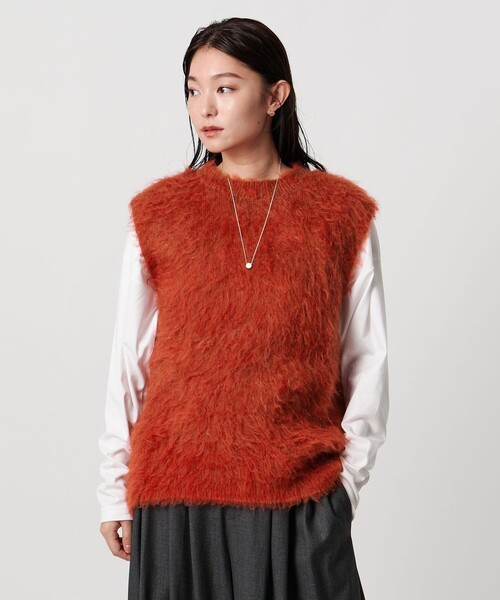 MARW UNITED ARROWS（マルゥ ユナイテッドアローズ）の「＜MARW UNITED ARROWS＞シャギー ニットベスト（ベスト・レディース・オレンジ/ブラック/ライトグレー・FREE）」の5枚目の写真