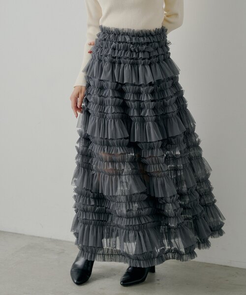 Chico（チコ）の「【SALON by Chico】ボリュームチュールスカート（スカート・レディース・チャコールグレー/アイボリー/ブラック・FREE）」の3枚目の写真