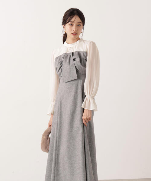 PROPORTION BODY DRESSING（プロポーションボディドレッシング）の「フロントリボンミックスドッキングワンピース / 1215240103（ワンピース・レディース・グレー/ブラック/ブラウン・SMALL/MEDIUM/P/S）」の19枚目の写真