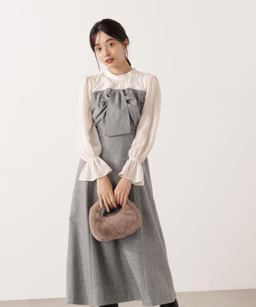 PROPORTION BODY DRESSING（プロポーションボディドレッシング）の「フロントリボンミックスドッキングワンピース / 1215240103（ワンピース・レディース・グレー/ブラック/ブラウン・SMALL/MEDIUM/P/S）」の21枚目の写真