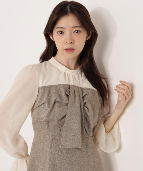 PROPORTION BODY DRESSING（プロポーションボディドレッシング）の「フロントリボンミックスドッキングワンピース / 1215240103（ワンピース・レディース・グレー/ブラック/ブラウン・SMALL/MEDIUM/P/S）」の6枚目の写真