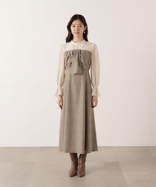 PROPORTION BODY DRESSING（プロポーションボディドレッシング）の「フロントリボンミックスドッキングワンピース / 1215240103（ワンピース・レディース・グレー/ブラック/ブラウン・SMALL/MEDIUM/P/S）」の9枚目の写真