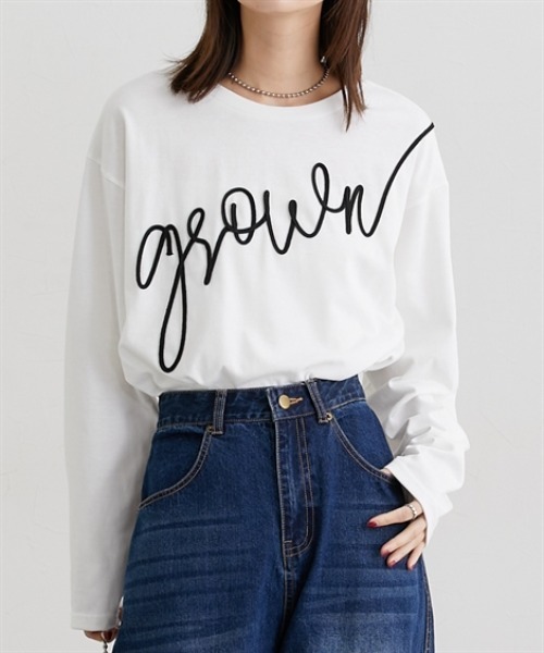 nissen(ニッセン)の「コードロゴ刺しゅうTシャツ(Tシャツ/カットソー・レディース・オフホワイト/ブラック・L/M)」の1枚目の写真