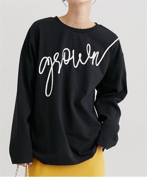 nissen(ニッセン)の「コードロゴ刺しゅうTシャツ(Tシャツ/カットソー・レディース・オフホワイト/ブラック・L/M)」の2枚目の写真
