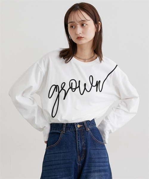 nissen(ニッセン)の「コードロゴ刺しゅうTシャツ(Tシャツ/カットソー・レディース・オフホワイト/ブラック・L/M)」の3枚目の写真