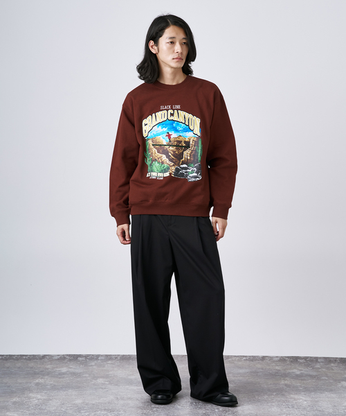 B.C STOCK(ベーセーストック)の「【CALIFORNIA RANCH HOUSE】スラックライン クルーネックスウェット(Tシャツ/カットソー・メンズ・スミクロ/ライトグレー/ボルドー・MEDIUM/LARGE)」の5枚目の写真