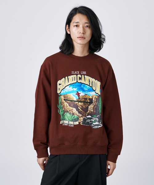 B.C STOCK(ベーセーストック)の「【CALIFORNIA RANCH HOUSE】スラックライン クルーネックスウェット(Tシャツ/カットソー・メンズ・スミクロ/ライトグレー/ボルドー・MEDIUM/LARGE)」の6枚目の写真