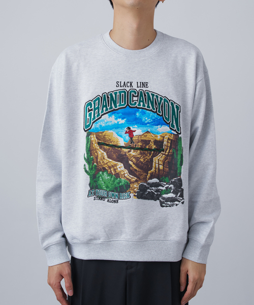 B.C STOCK(ベーセーストック)の「【CALIFORNIA RANCH HOUSE】スラックライン クルーネックスウェット(Tシャツ/カットソー・メンズ・スミクロ/ライトグレー/ボルドー・MEDIUM/LARGE)」の10枚目の写真