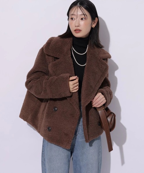 tomo　　　マイストラーダ　mystrada 　コート　ウール　ブラウン ボアショートコート（ダウンジャケット/コート）｜Mystrada（マイ