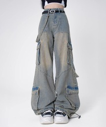 Lilamusant（リラミュゾン）の「【RES】【Lilamusant(リラミュゾン)】ヴィンテージライクワイドパラシュートカーゴデニムパンツ Y2K 韓国ストリート（デニムパンツ）」